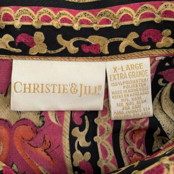 Christie & Jill Vintage Blouse XL Baroque Floral Scroll Print Button Down Shirt - Picture 8 of 8